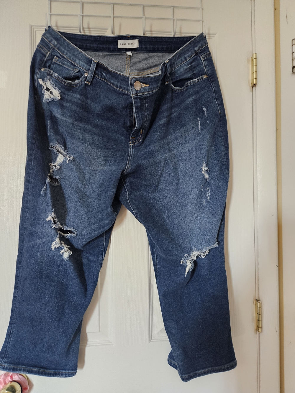 Lane Bryant Dark Blue Distressed Cropped Boyfriend Jeans